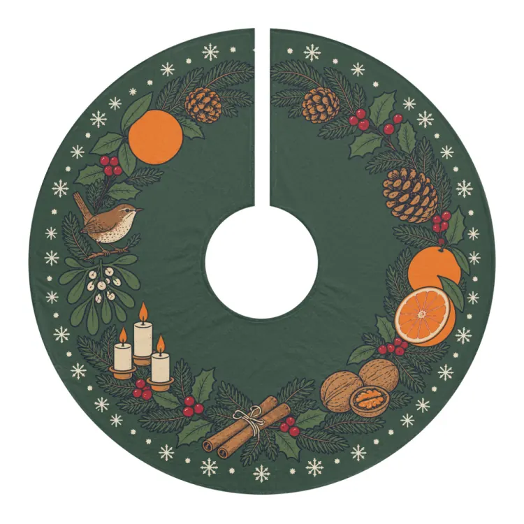 The December Almanac Tree Skirt in Fir green.