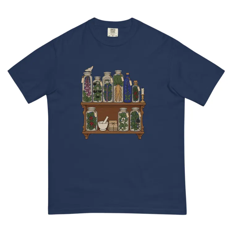 The Witchy Apothecary Shelf Tee in True Navy.