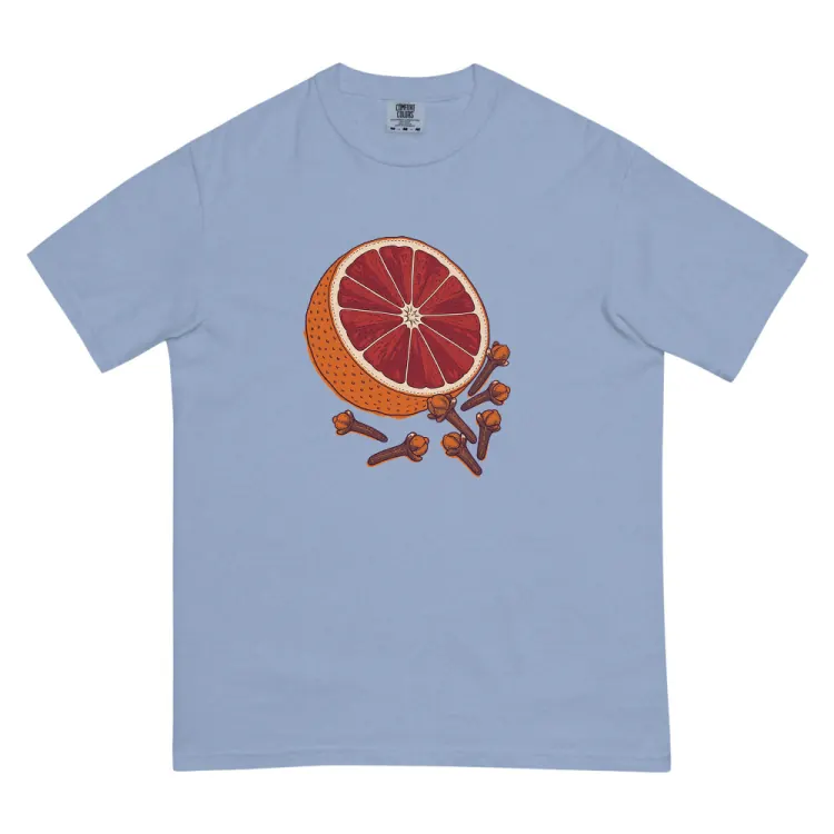 The Blood Orange & Clove Tee in Washed Denim.