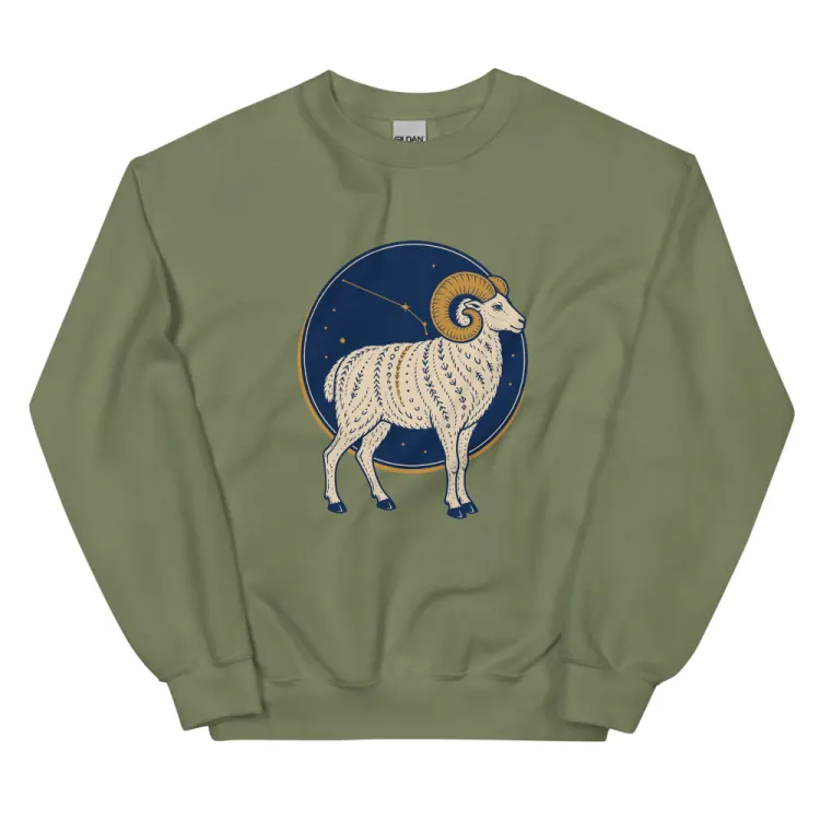 The Born Under Aries Crewneck in Military Green.