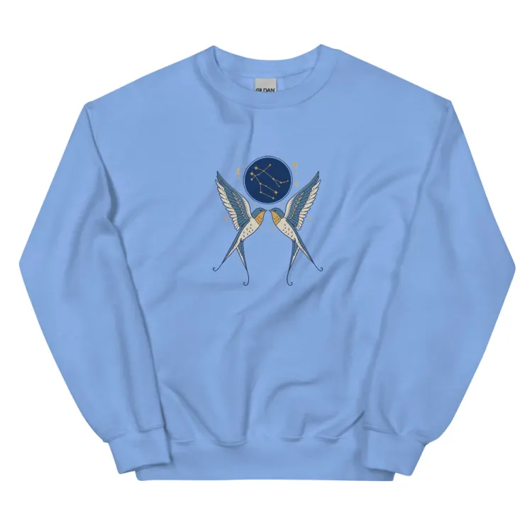 The Born Under Gemini Crewneck in Carolina Blue.