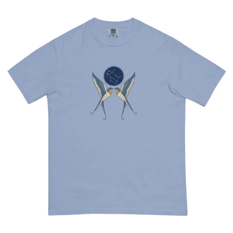 The Born Under Gemini Tee in Washed Denim.