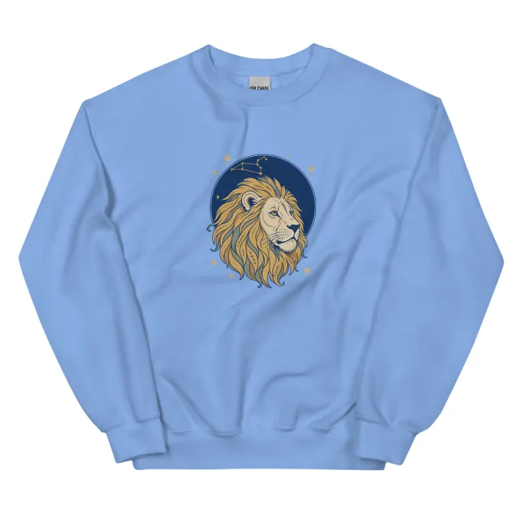 The Born Under Leo Crewneck in Carolina Blue.