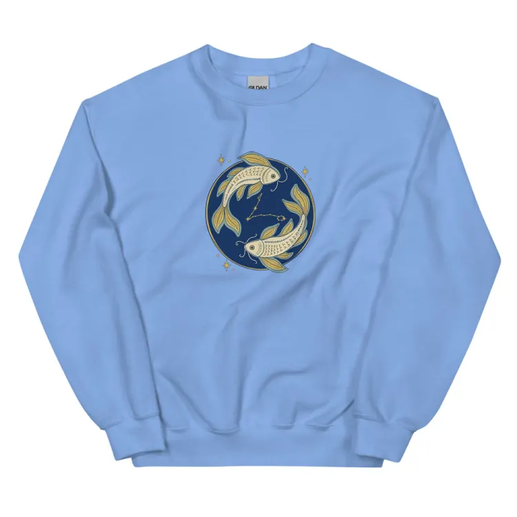 The Born Under Pisces Crewneck in Carolina Blue.