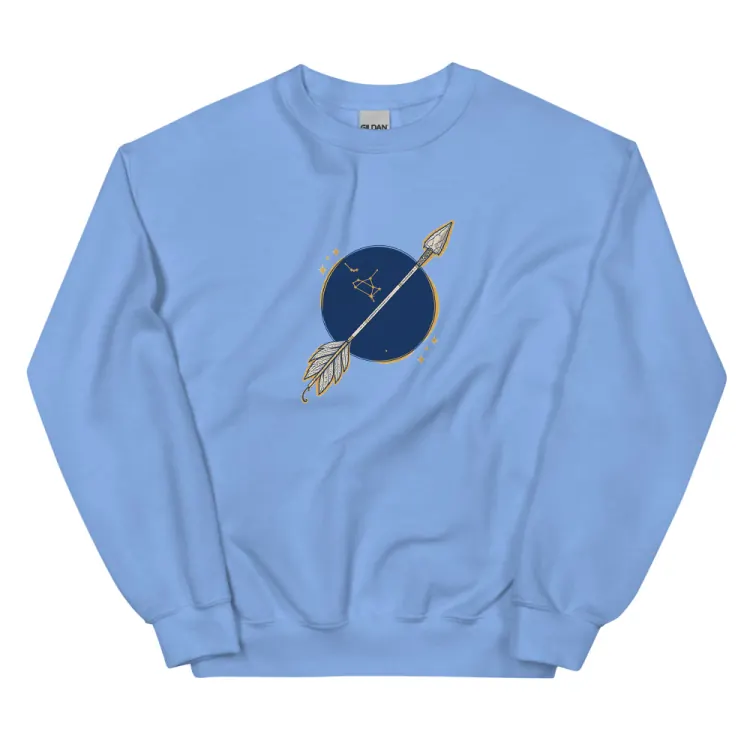 The Born Under Sagittarius Crewneck in Carolina Blue.