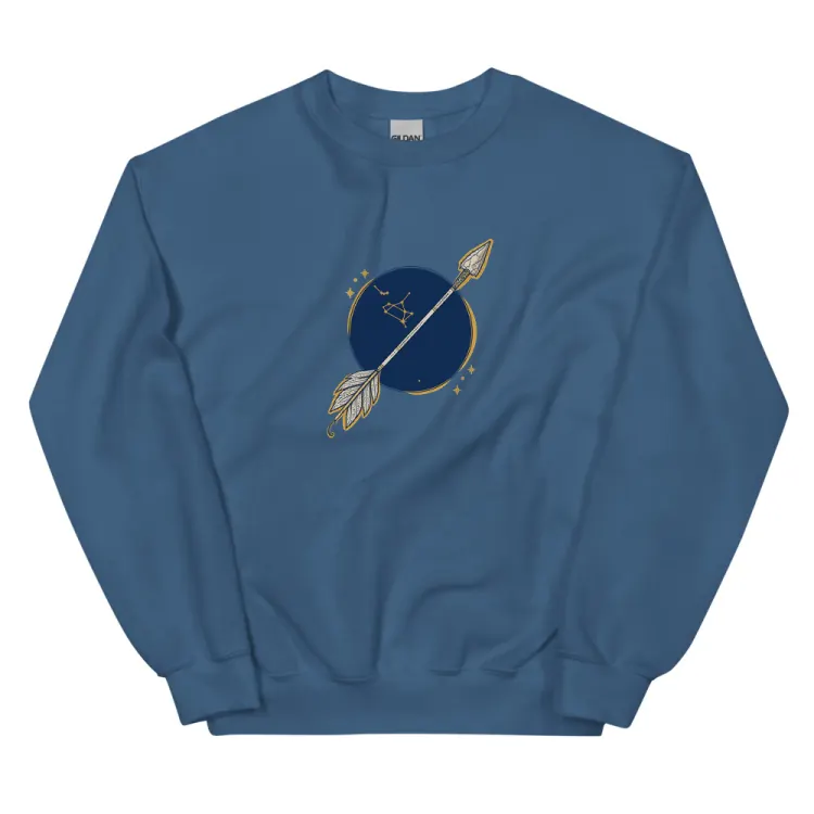 The Born Under Sagittarius Crewneck in Indigo Blue.
