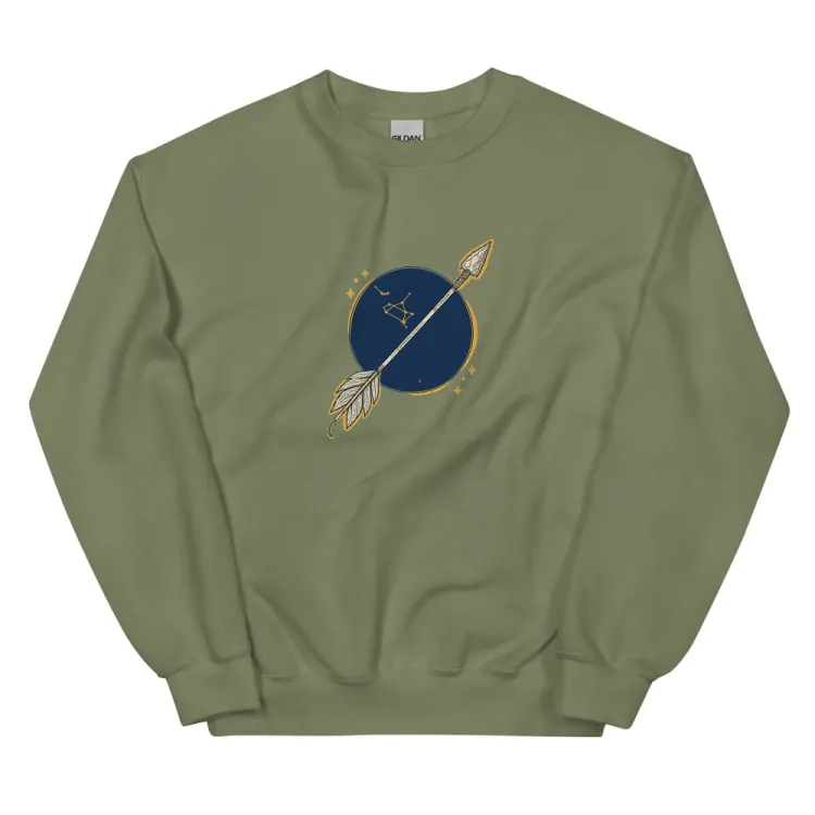 The Born Under Sagittarius Crewneck in Military Green.