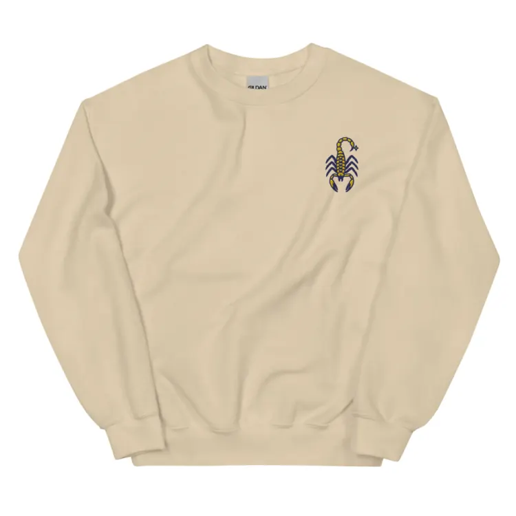The Born Under Scorpio Embroidered Crewneck in Sand.