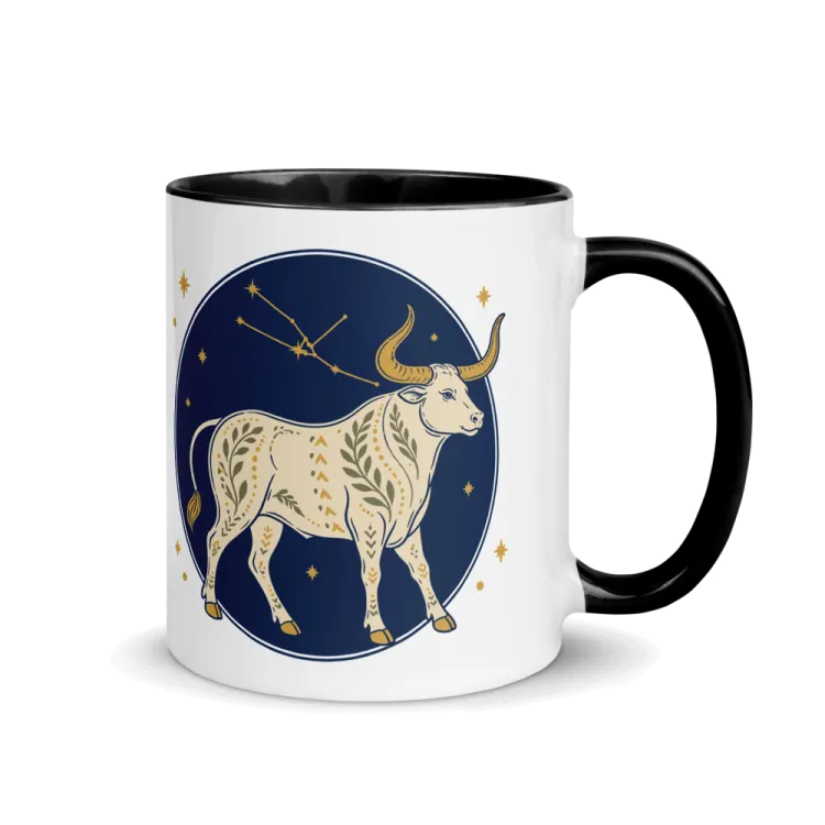 The Born Under Taurus Mug in Black inside.