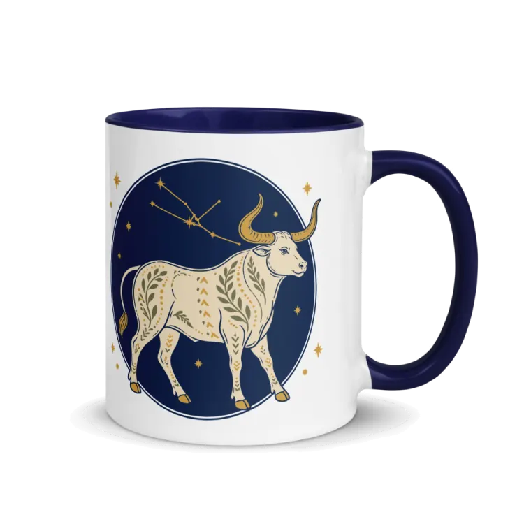 The Born Under Taurus Mug in Dark Blue inside.