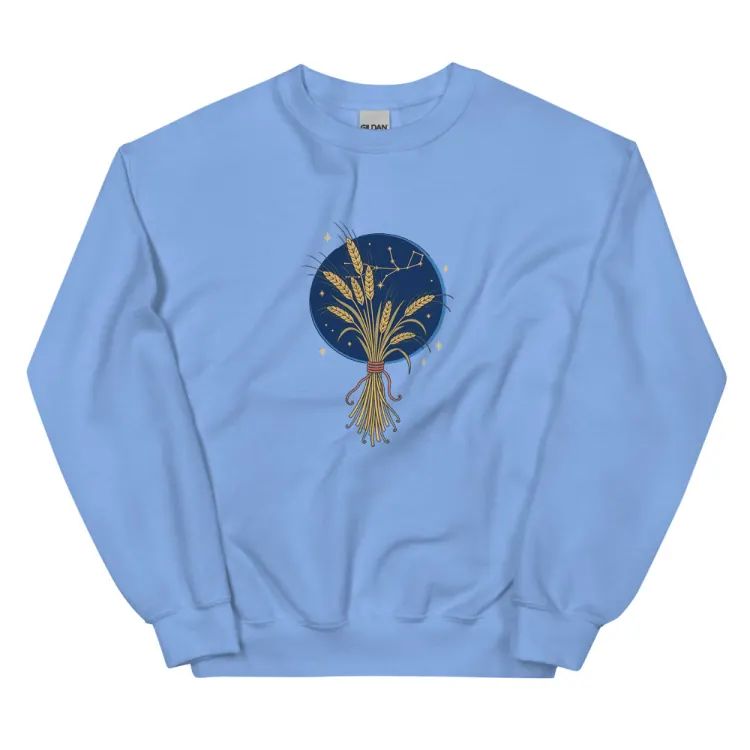 The Born Under Virgo Crewneck in Carolina Blue.