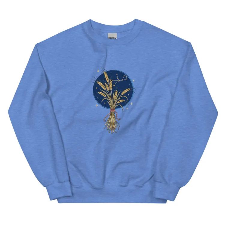 The Born Under Virgo Crewneck in Heather Deep Royal.
