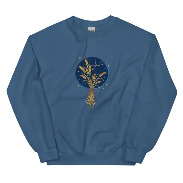 The Born Under Virgo Crewneck in Indigo Blue.