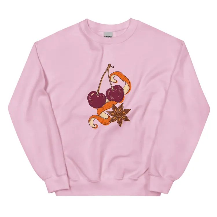 The Cherry & Orange Peel Crewneck in Light Pink.