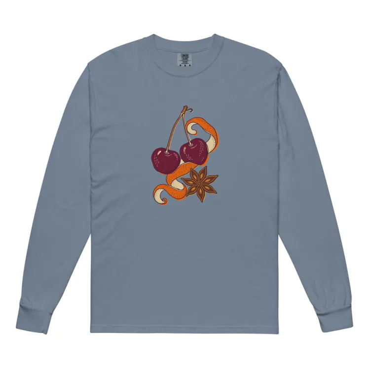 The Cherry & Orange Peel Long Sleeve in Blue Jean.
