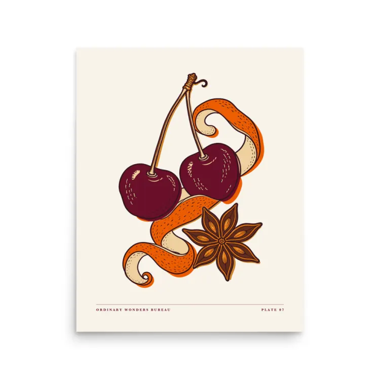 The Cherry & Orange Peel Art Print in Unframed.