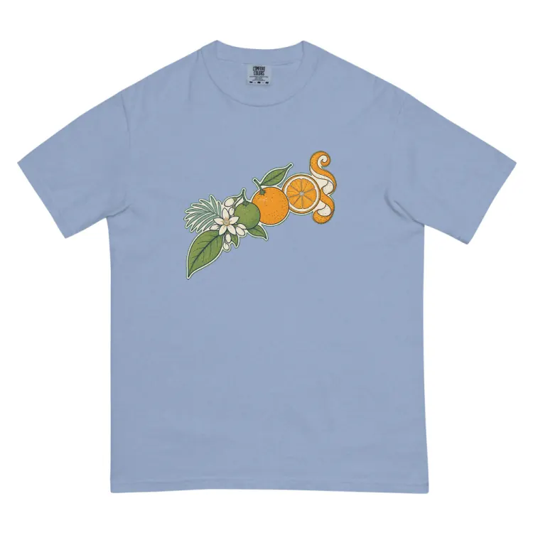 The Citrus, Leaf to Peel Tee in Washed Denim.