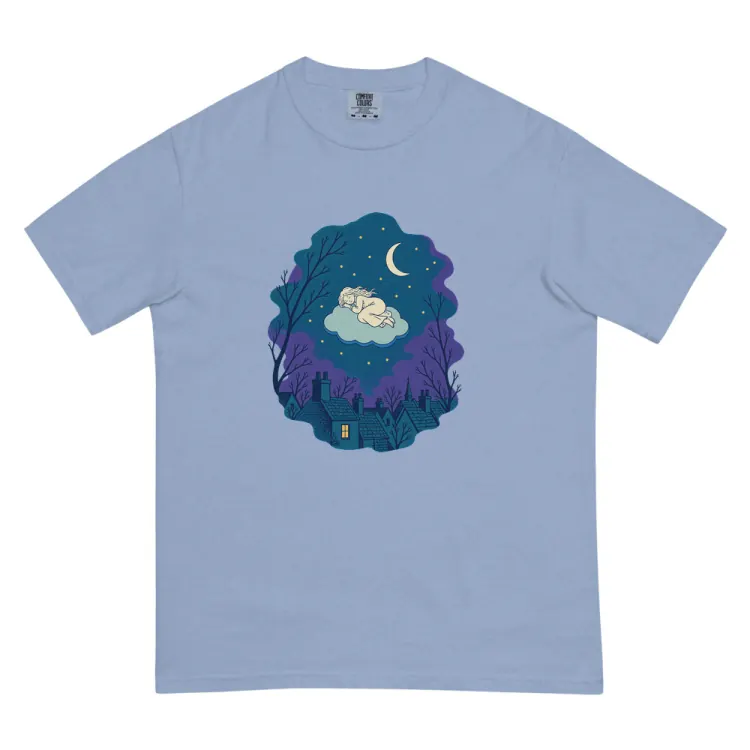 The Cloud Sleepers Tee in Washed Denim.