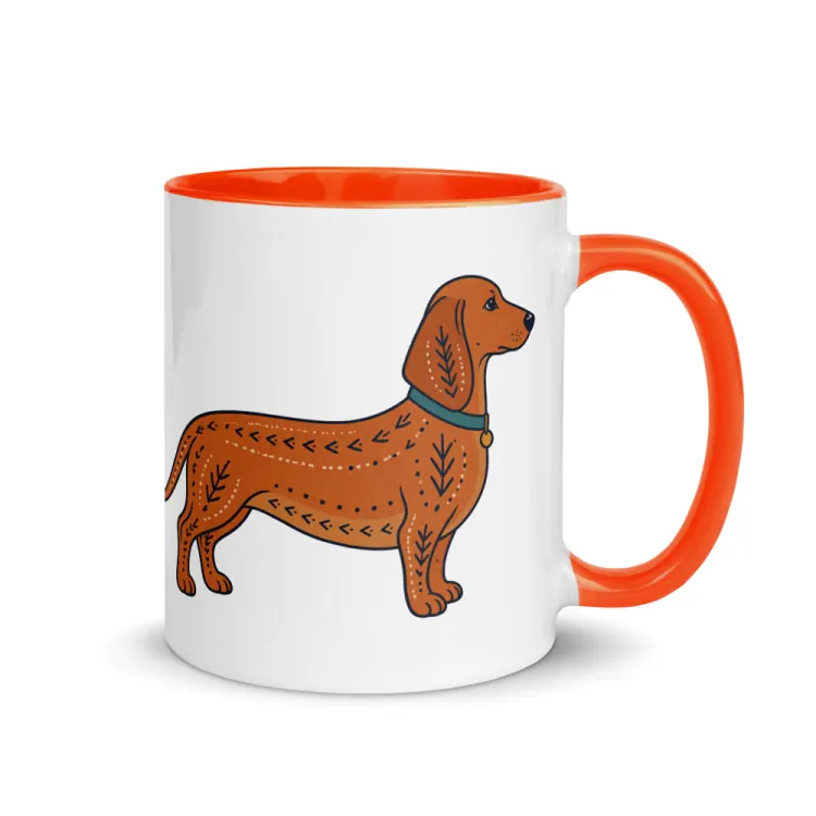 The Dachshund Mug in Orange inside.