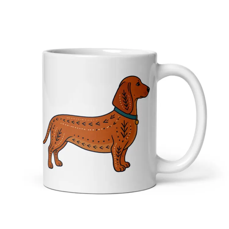 The Dachshund Mug in White.