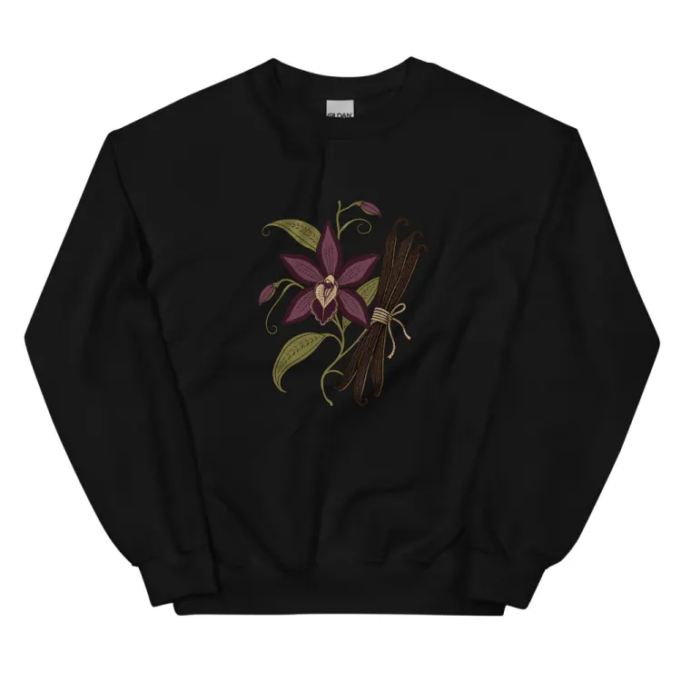 The Dark Orchid & Vanilla Crewneck in Black.