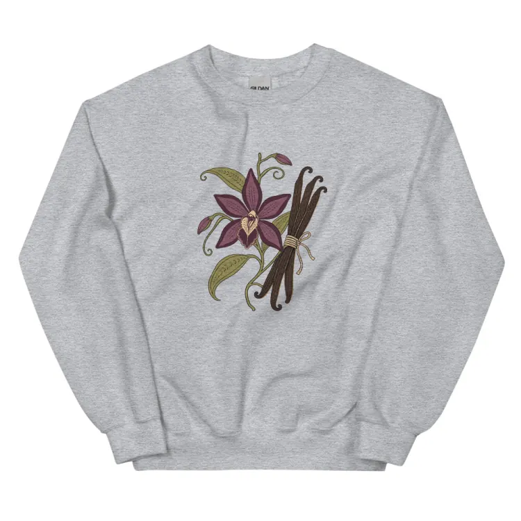 The Dark Orchid & Vanilla Crewneck in Sport Grey.