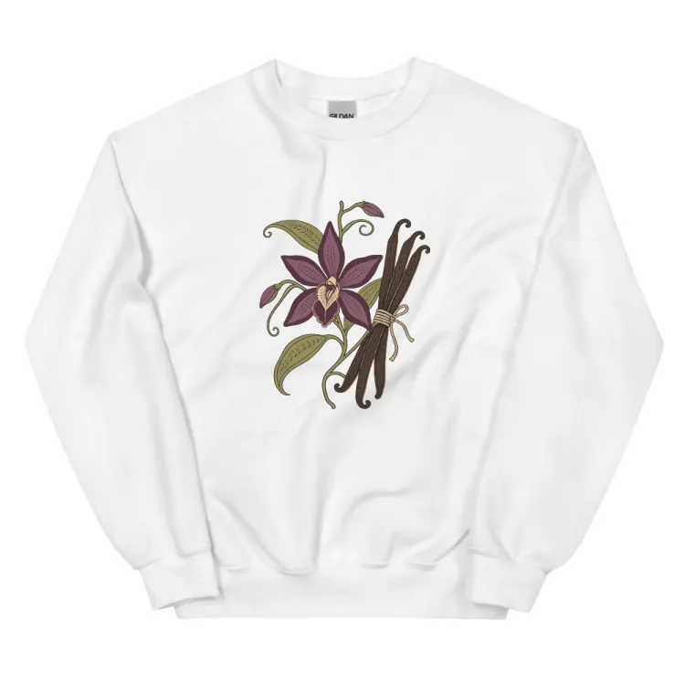 The Dark Orchid & Vanilla Crewneck in White.