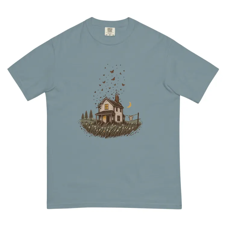 The Old House Tee in Ice Blue.
