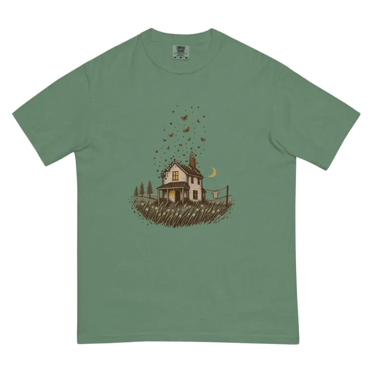 The Old House Tee in Light Green.
