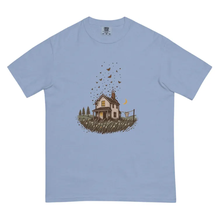 The Old House Tee in Washed Denim.