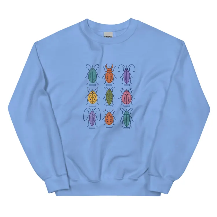 The Nine Beetles Crewneck in Carolina Blue.