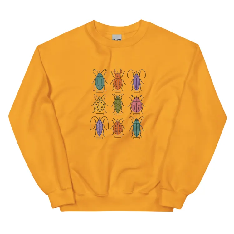 The Nine Beetles Crewneck in Gold.