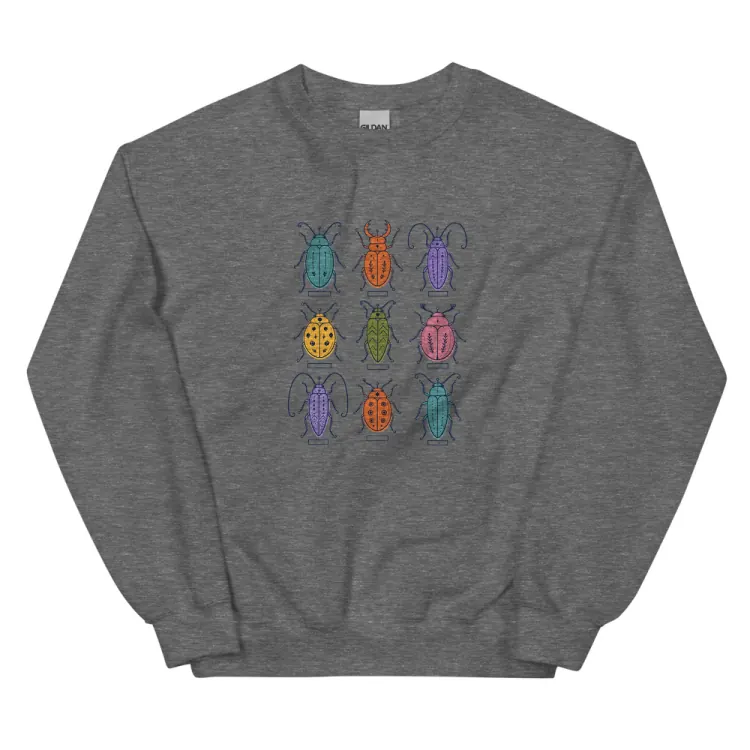 The Nine Beetles Crewneck in Graphite Heather.