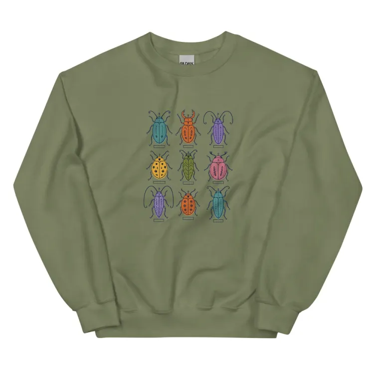 The Nine Beetles Crewneck in Military Green.