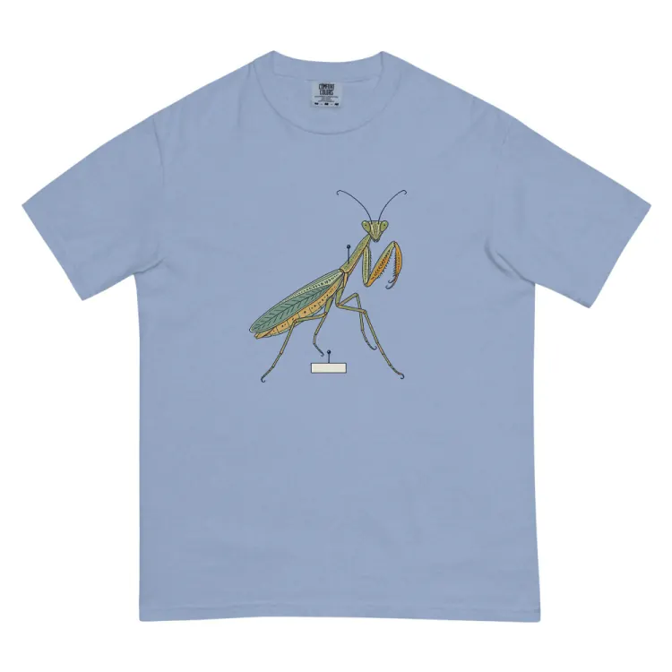 The Praying Mantis Tee in Washed Denim.