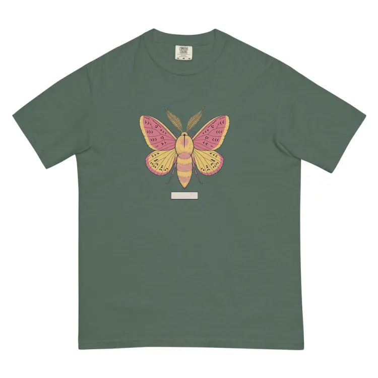 The Rosy Maple Moth Tee in Blue Spruce.