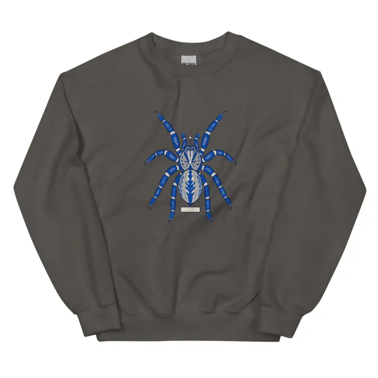 The Sapphire Tarantula Crewneck in Charcoal.