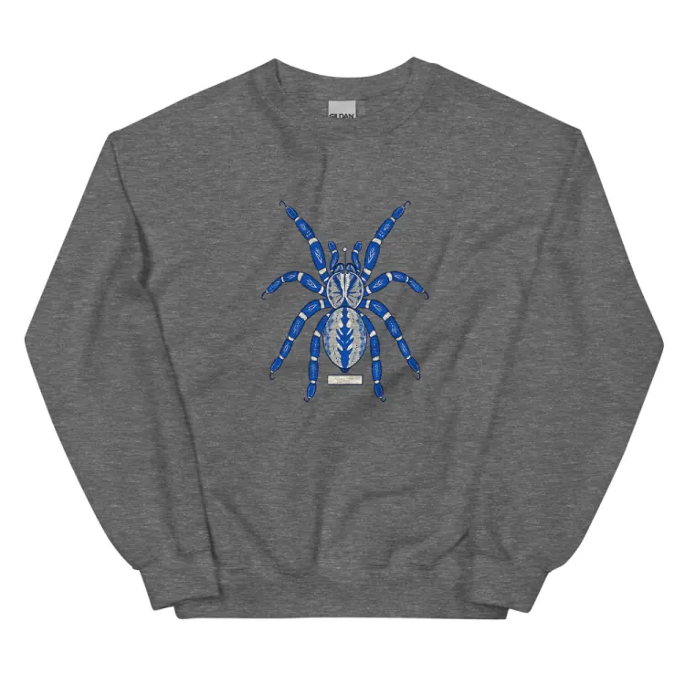 The Sapphire Tarantula Crewneck in Graphite Heather.