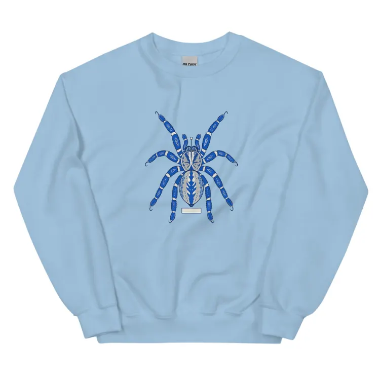The Sapphire Tarantula Crewneck in Light Blue.