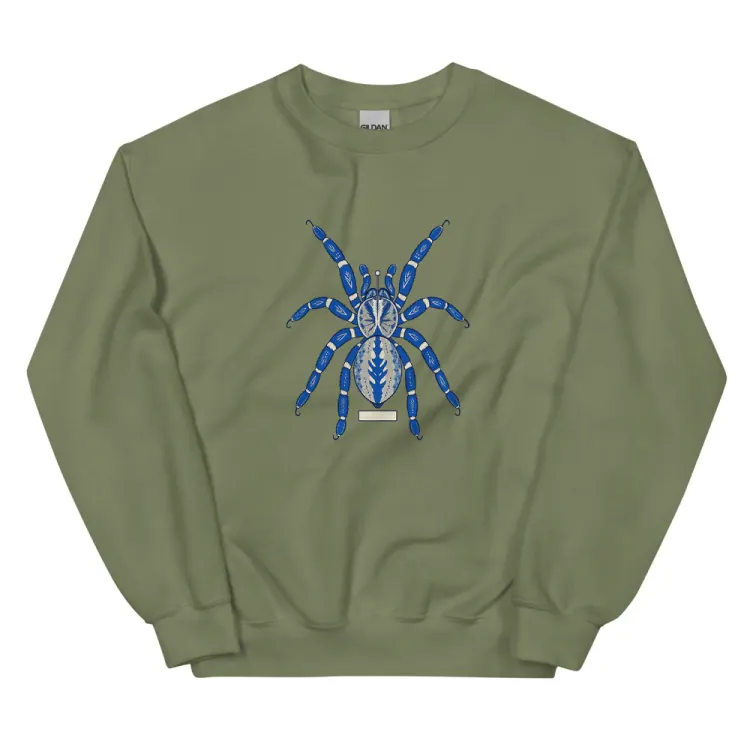 The Sapphire Tarantula Crewneck in Military Green.