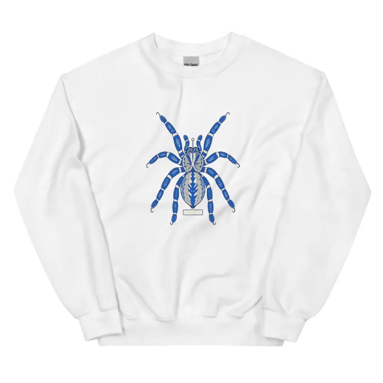 The Sapphire Tarantula Crewneck in White.