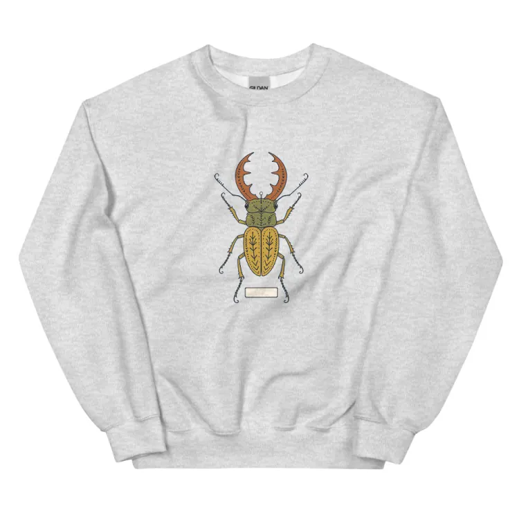 The Stag Beetle Crewneck in Ash.