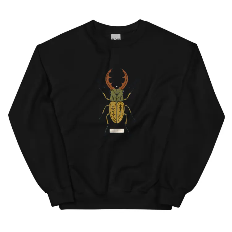 The Stag Beetle Crewneck in Black.