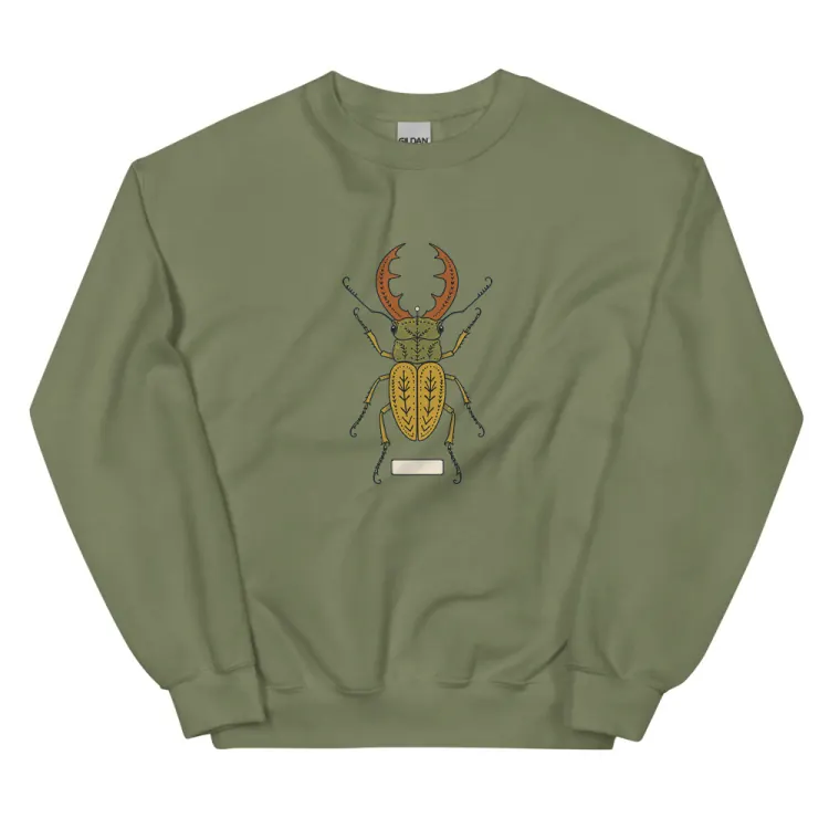 The Stag Beetle Crewneck in Military Green.