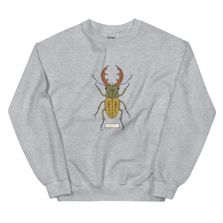The Stag Beetle Crewneck in Sport Grey.