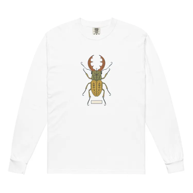 The Stag Beetle Long Sleeve in White.