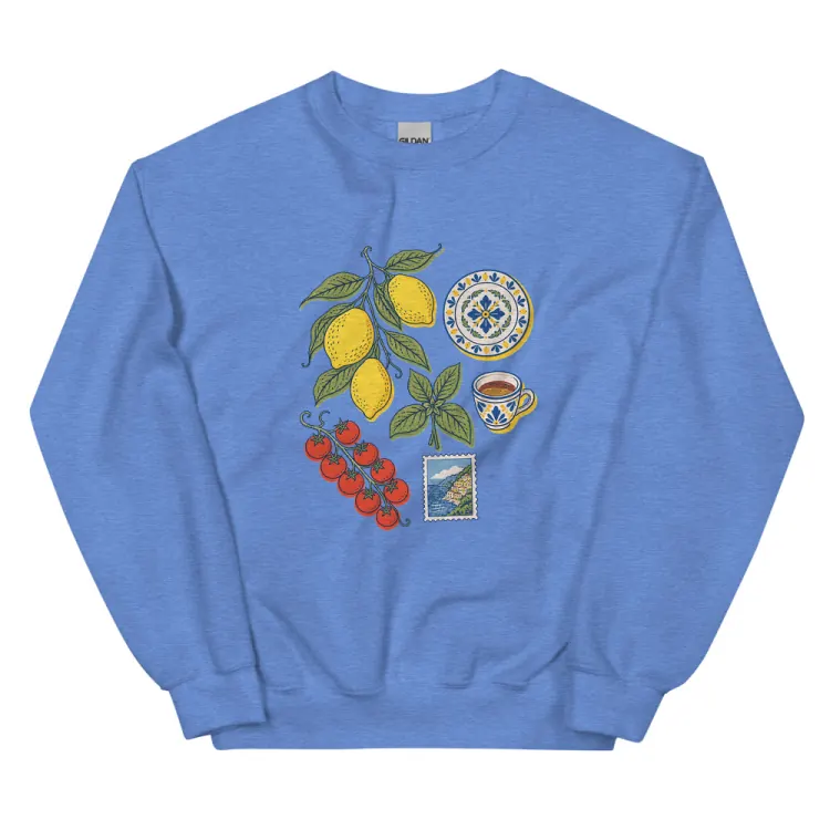 The Amalfi, Elsewhere Crewneck in Heather Deep Royal.