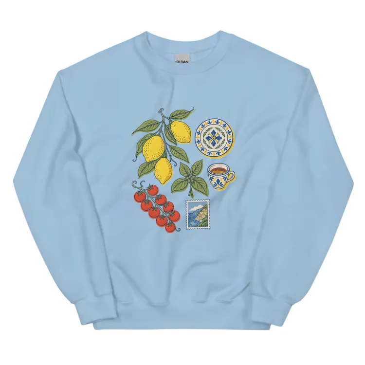 The Amalfi, Elsewhere Crewneck in Light Blue.