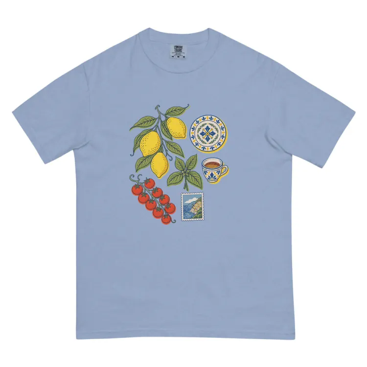 The Amalfi, Elsewhere Tee in Washed Denim.