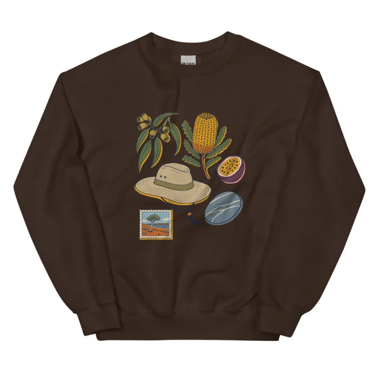 The Australia, Elsewhere Crewneck in Dark Chocolate.